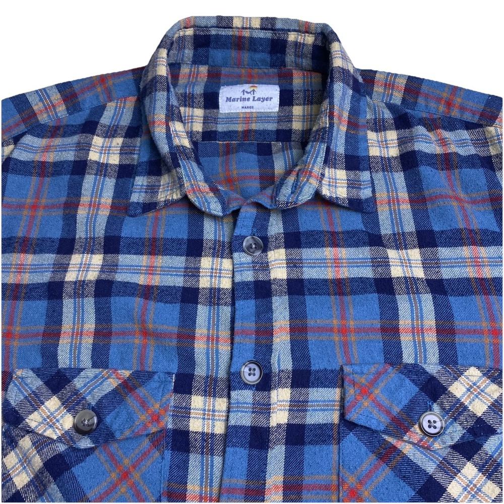 Marine Layer Shirt Marge Mens L/S Button Up Flannel Multicolor Plaid Grunge GUC